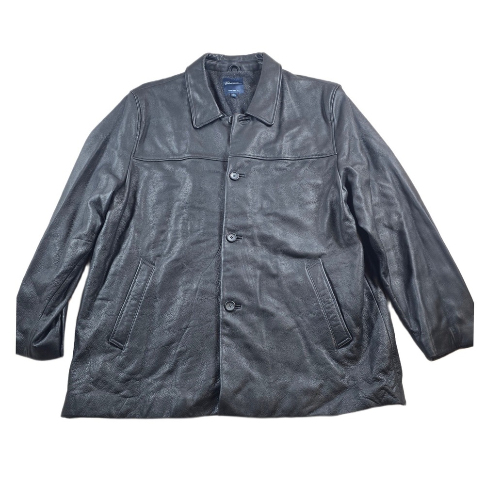 Brooks Brothers Leather Jacket Mens 2XL Black Wool Blend Lined Car Coat Classic